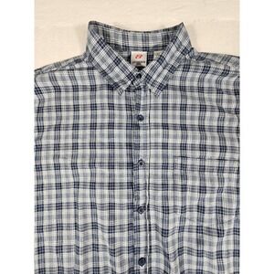 Anchor Blue Mens XL Short Sleeve Button Down Shirt Blue White Plaid Cotton V-032
